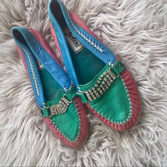 Vintage Zodiac Pink Blue Green Rhinestone Loafers - Picture 3 of 12